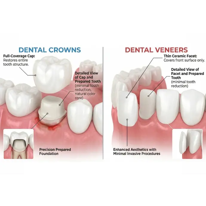 Comparison of dental crowns and veneers