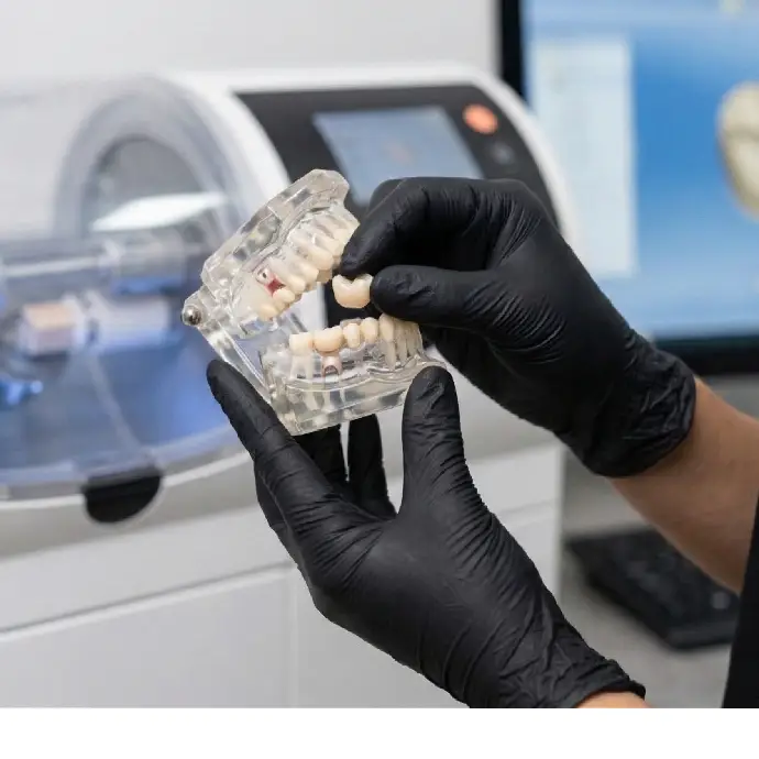 Step-by-step dental crown procedure illustration