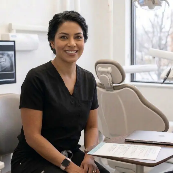 Dentist is sitting wait for discussion