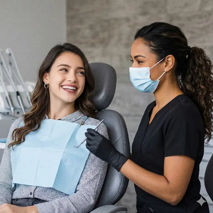Friendly dental team discussing treatment options with patient