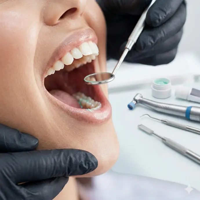 Professional dental cleaning process illustration showing gentle care