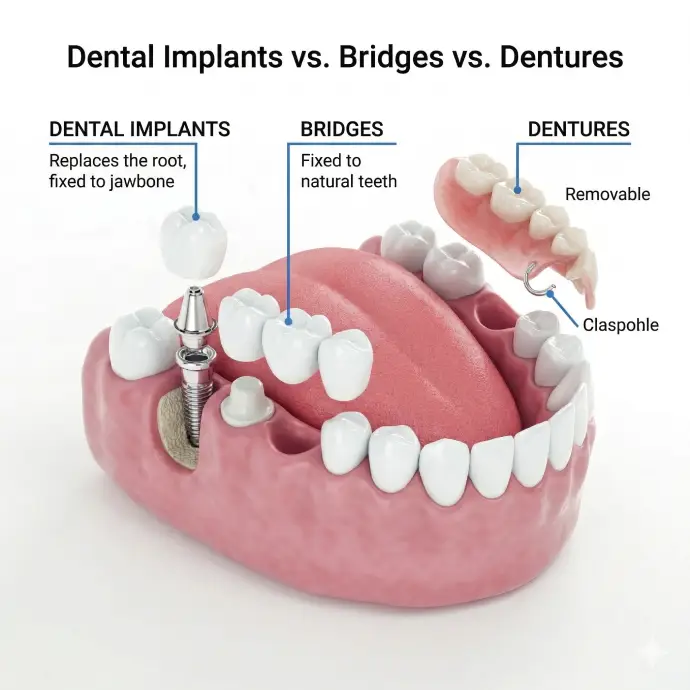 Comparison chart of tooth replacement options